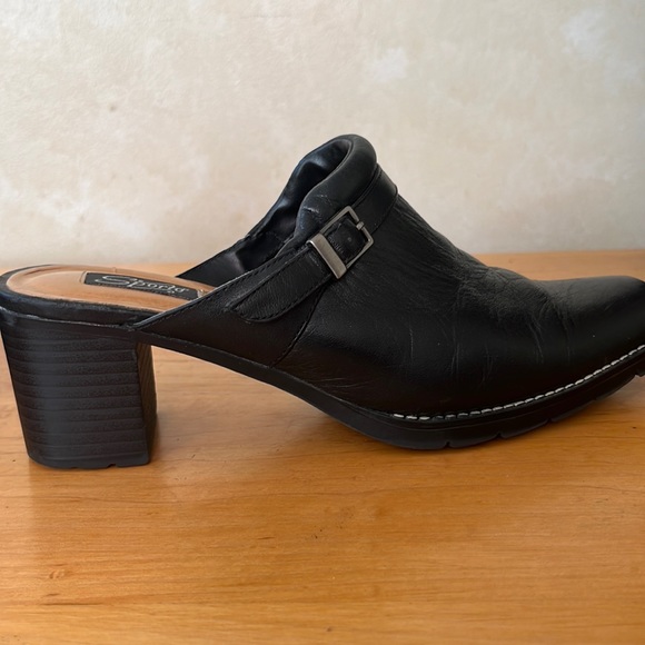 Sporto Tess black leather chunky heel slip ons size 7 - Picture 2 of 7